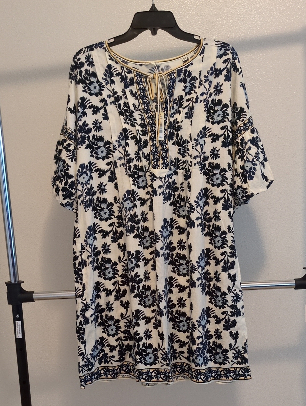 Boho Floral Tunic Dress in Navy and Cream